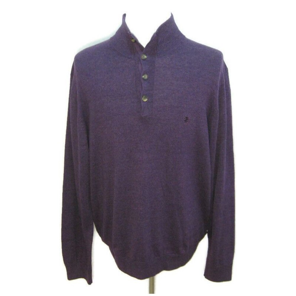 IZOD Men's (Size XL) Solid Purple Long Sleeve 4 Button Sweater High Neck Cotton